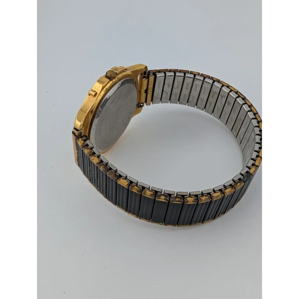 Vintage Bill Blass Watch Men 36mm Case Black/Gold Stretch Band-‎ New Battery